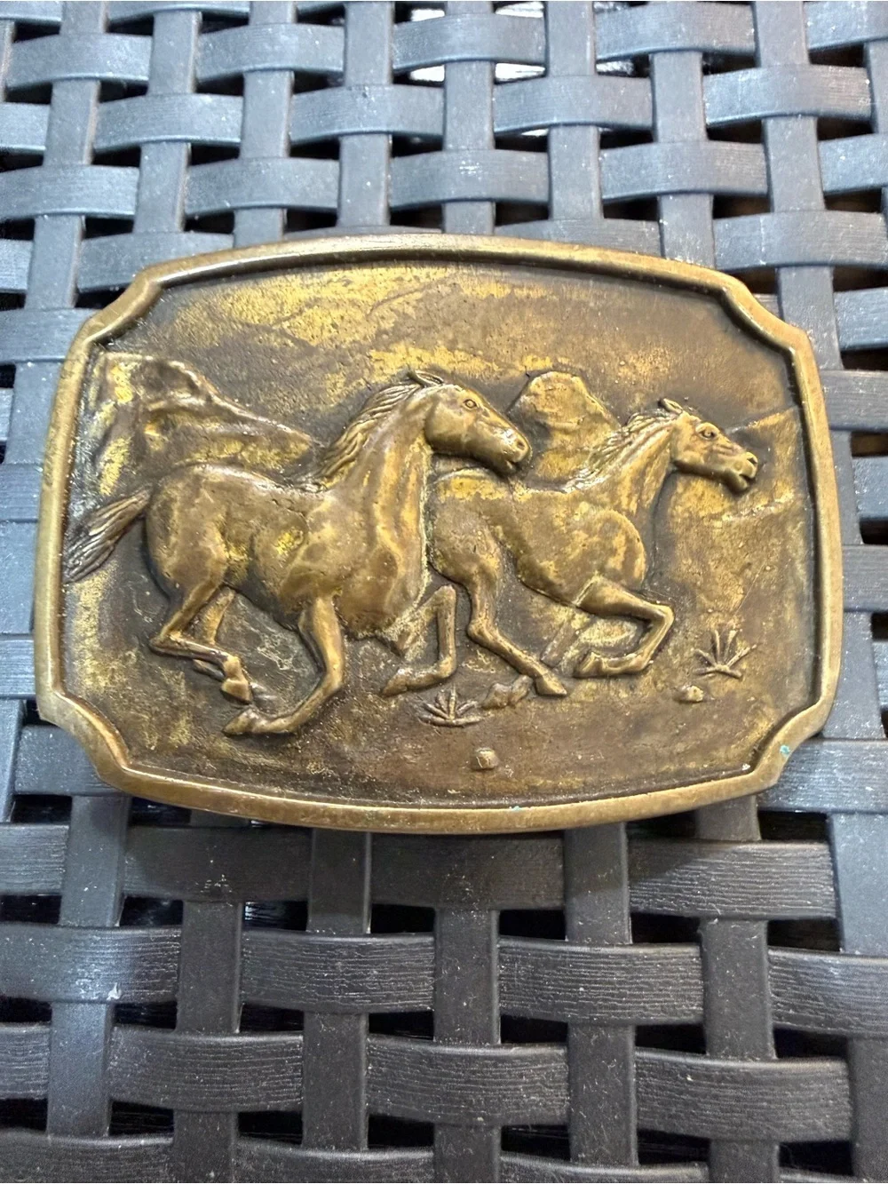 BTS Solid Brass Belt Buckle Running Wild Horses Western Vintage 1978 Made USA